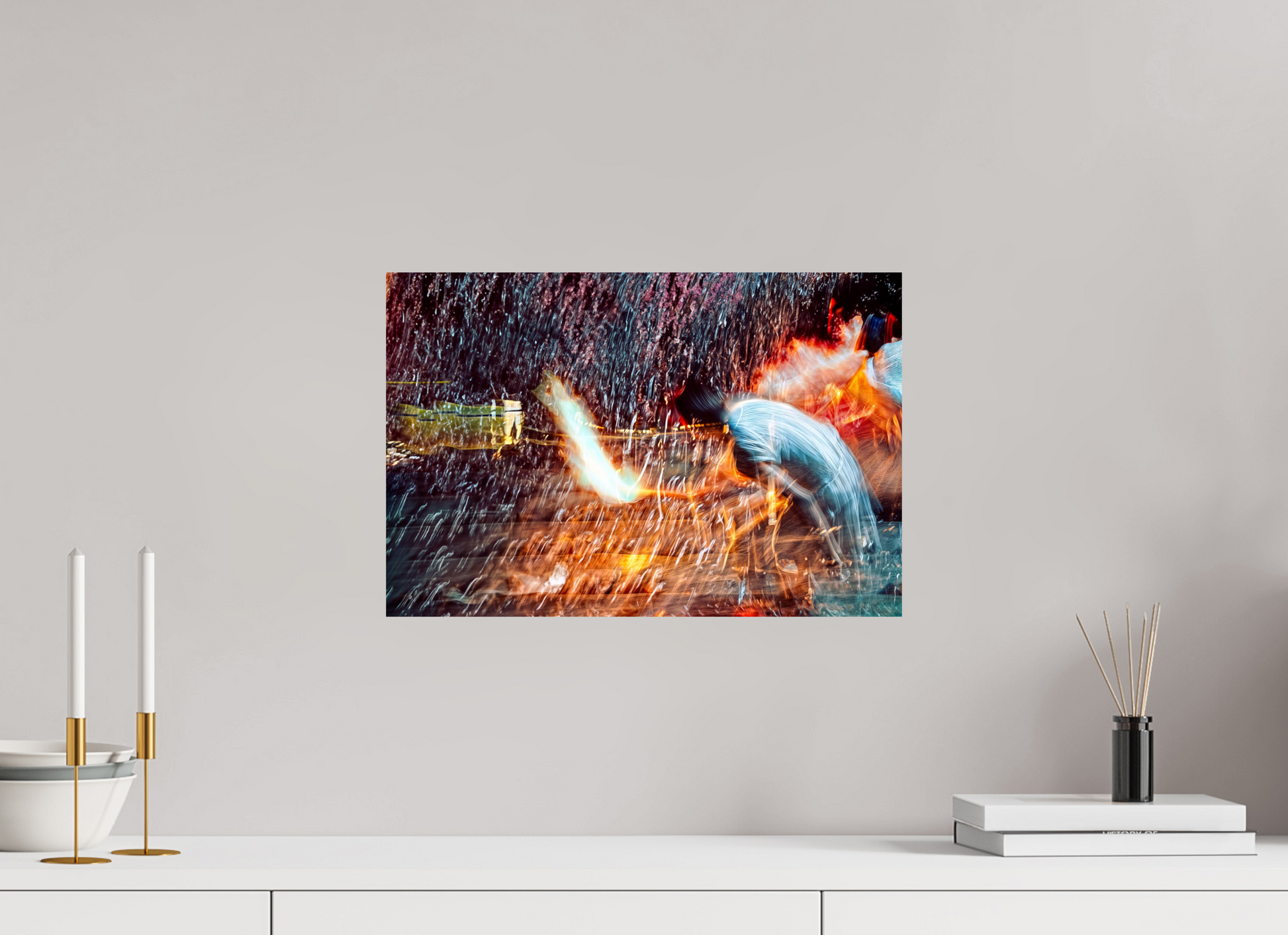 45 x 30 cm, 2 Tirage photo contrecollé sur Dibond Rituel où le feu apprend le rythme