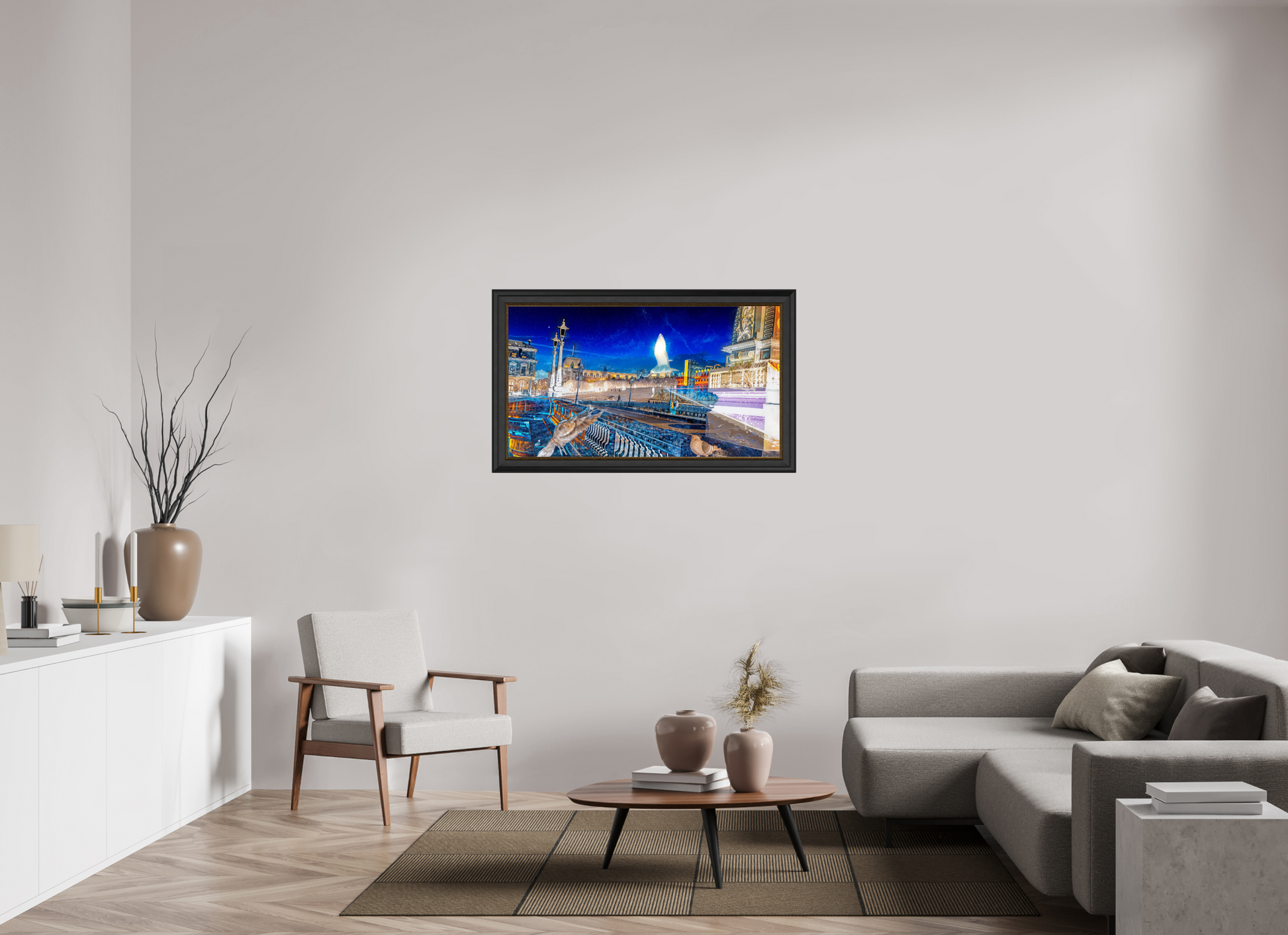 112 x 63 cm, 11 Cadre Noir-Or Les oiseaux gardaient la ville pendant que nous dormions