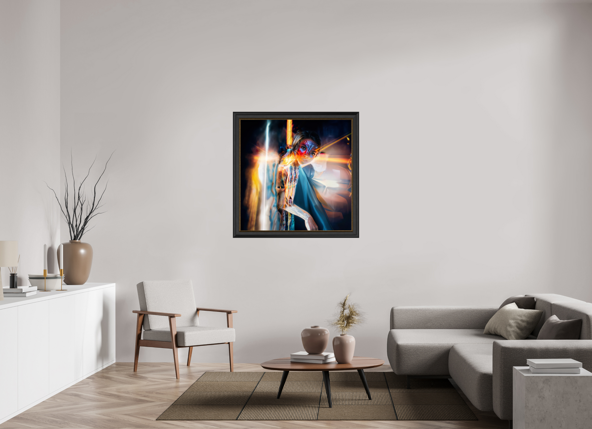 100 x 100 cm, Cadre Noir-Or Icône Ailée