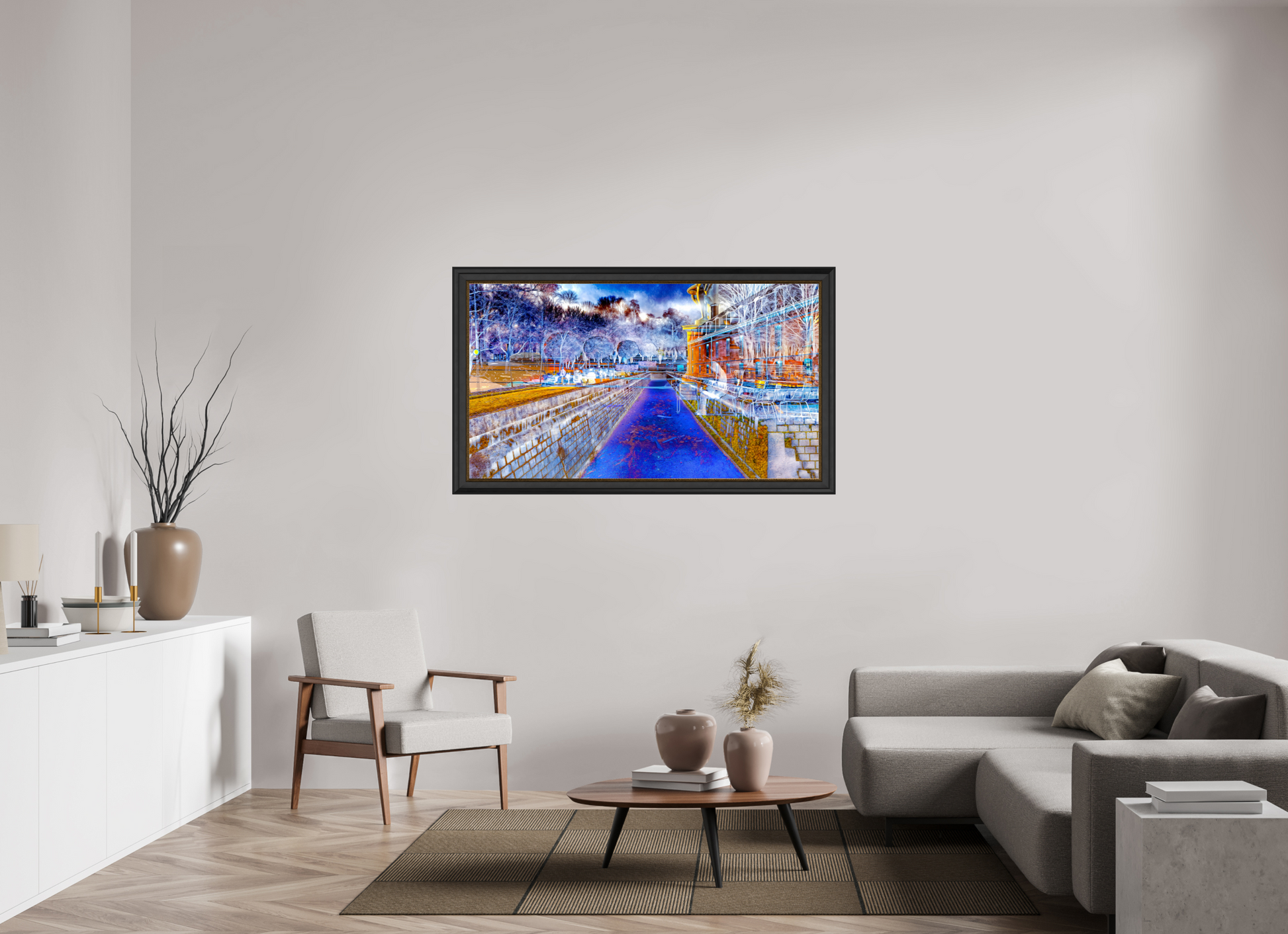 144 x 81 cm, 11 Cadre Noir-Or Le jour où l’eau est devenue une frontière