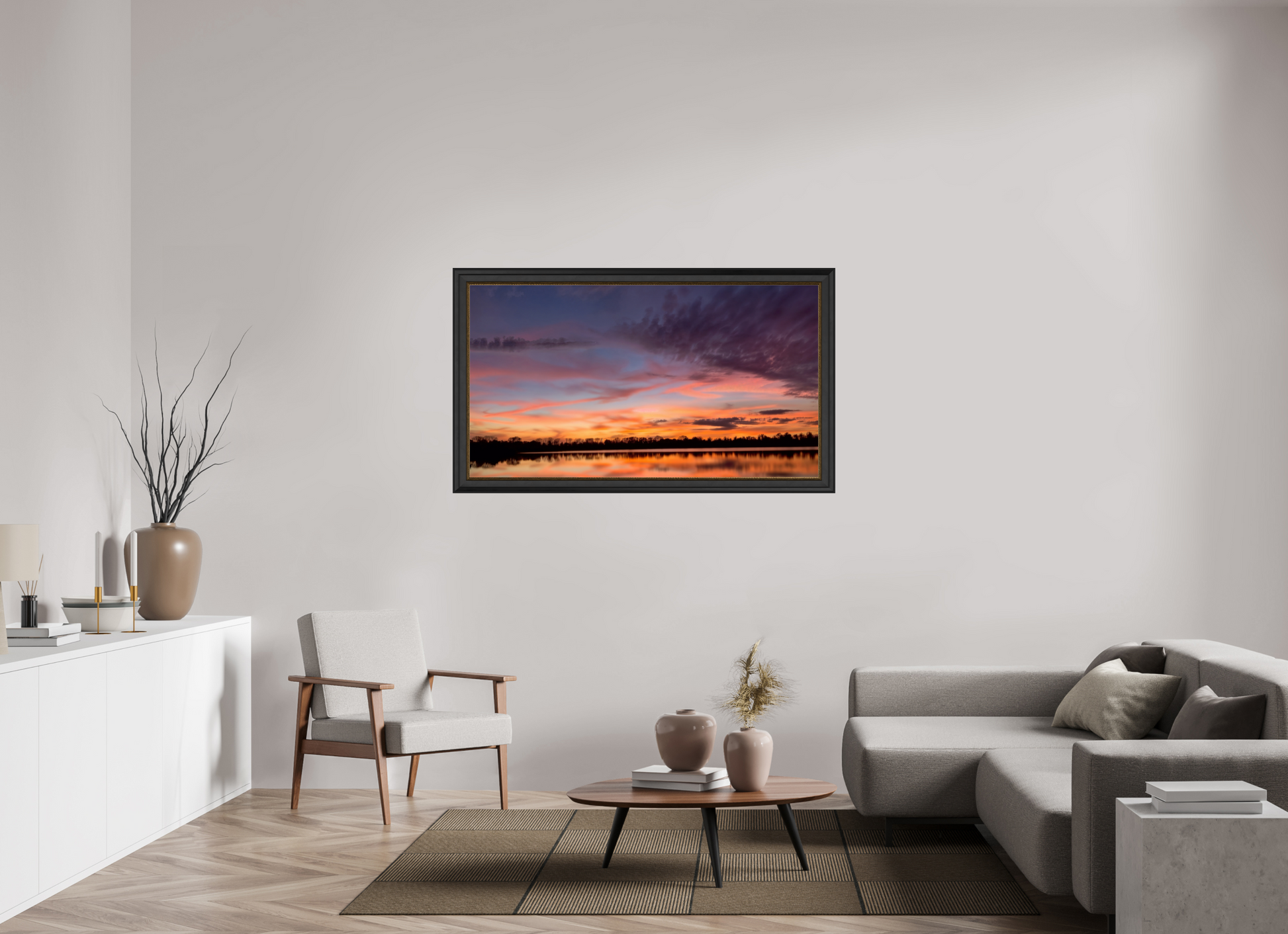 143,7 x 80 cm, Cadre Noir-Or 12 Reflets d’un Même Ciel XII – Les Voiles du Crépuscule