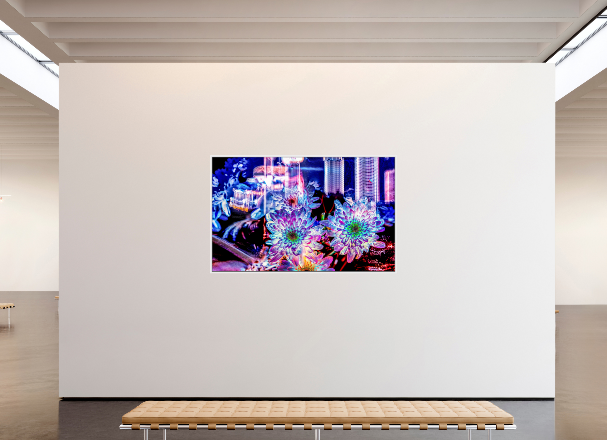 192 x 120 cm, 9 Caisse américaine Blanche Murmure floral suspendu entre deux éclairs