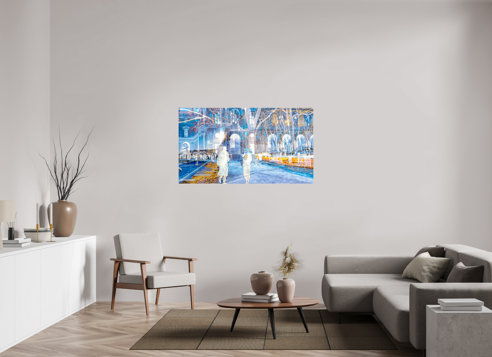 144 x 81 cm, 3 Tirage photo sous Verre acrylique Les corps devenaient légers en traversant la place