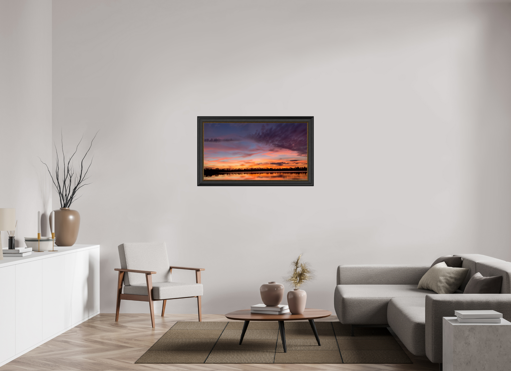 107,8 x 60 cm, Cadre Noir-Or 12 Reflets d’un Même Ciel XII – Les Voiles du Crépuscule