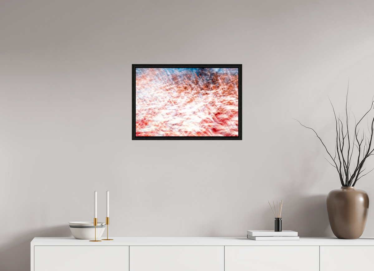 60 x 40 cm, Caisse américaine Noire La mer des plumes rouges