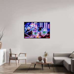 128 x 80 cm, 8 Caisse américaine Noire Murmure floral suspendu entre deux éclairs