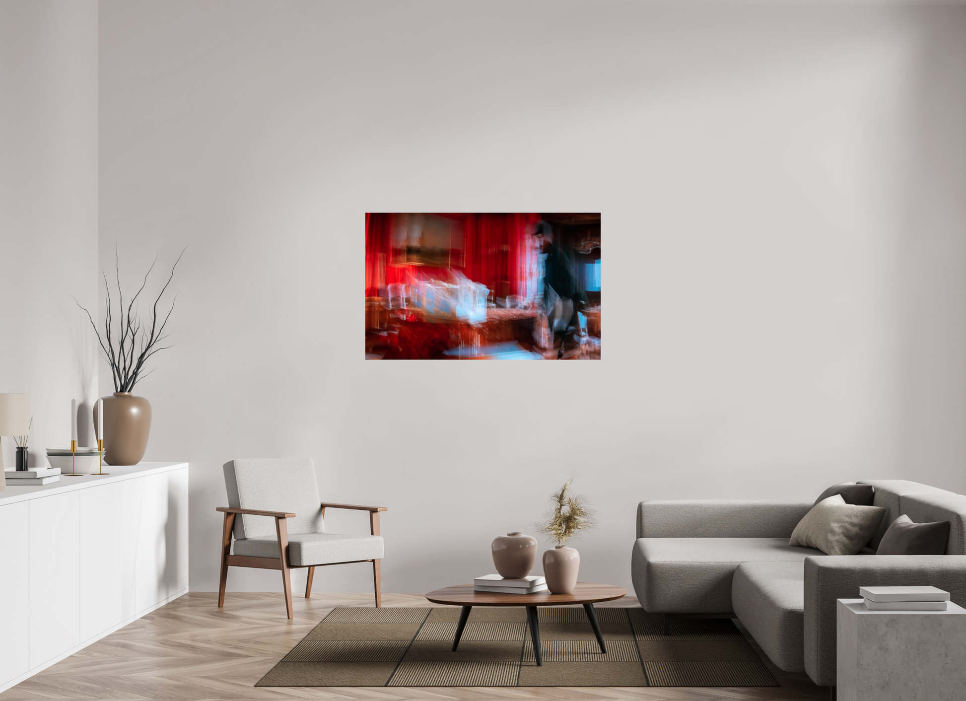 128 x 80 cm, Tirage photo sous Verre acrylique Salon écarlate