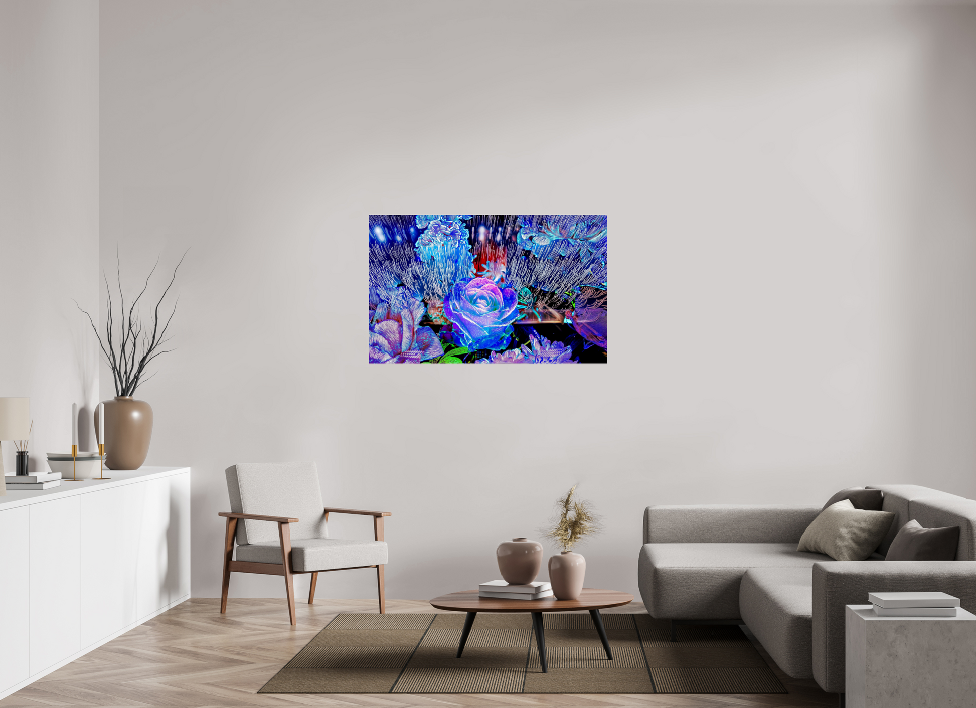 128 x 80 cm, 3 Tirage photo sous Verre acrylique Lorsque la lumière se souvient des fleurs
