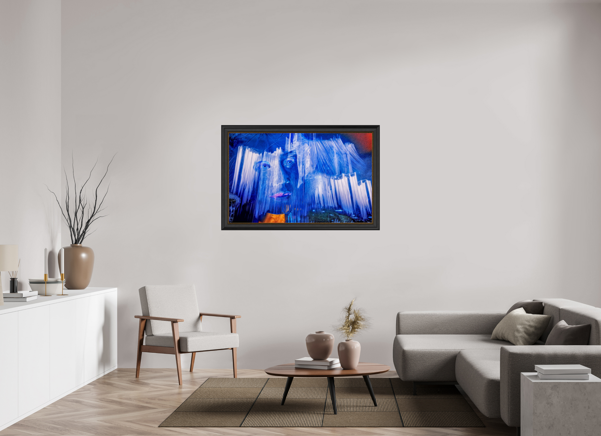 126,4 x 80 cm, Cadre Noir-Or Sous la Pluie de Lumière