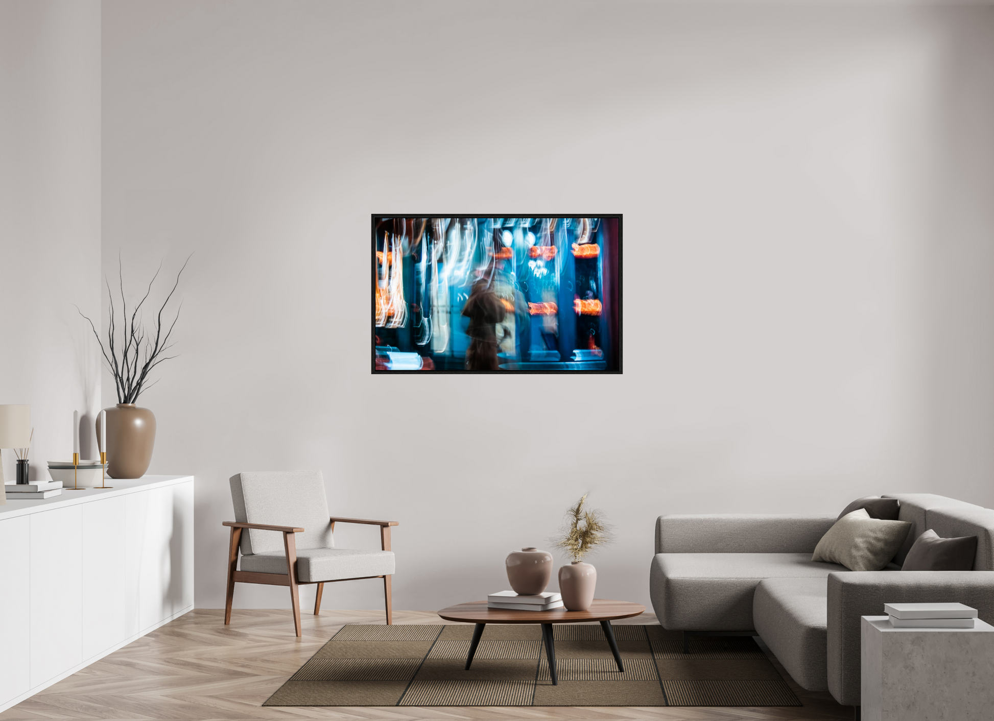 128 x 80 cm, Caisse américaine Noire Passant dans la lumière