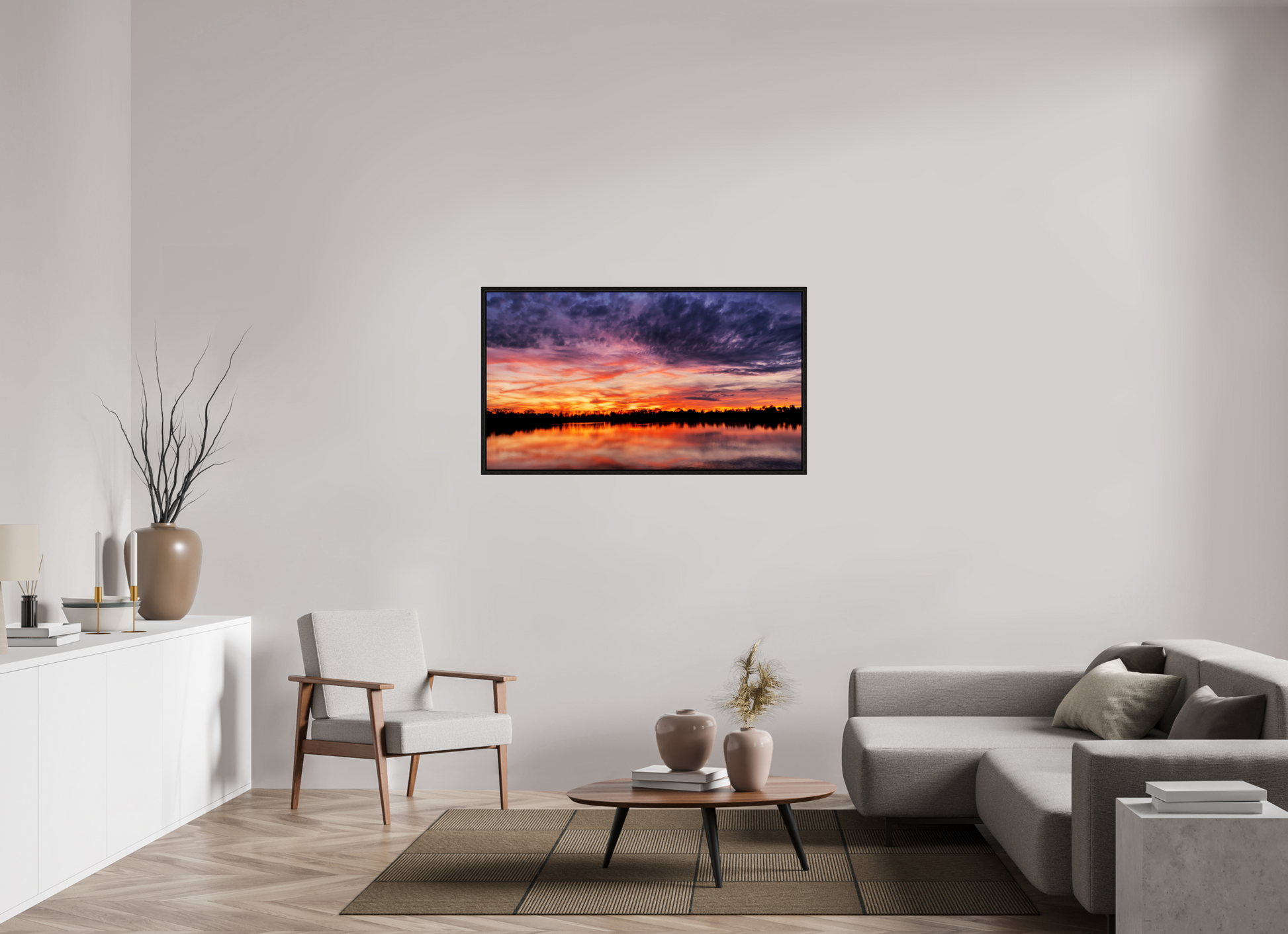 128 x 72 cm, Caisse américaine Noire Reflets d’un Même Ciel III – L’Heure Incandescente