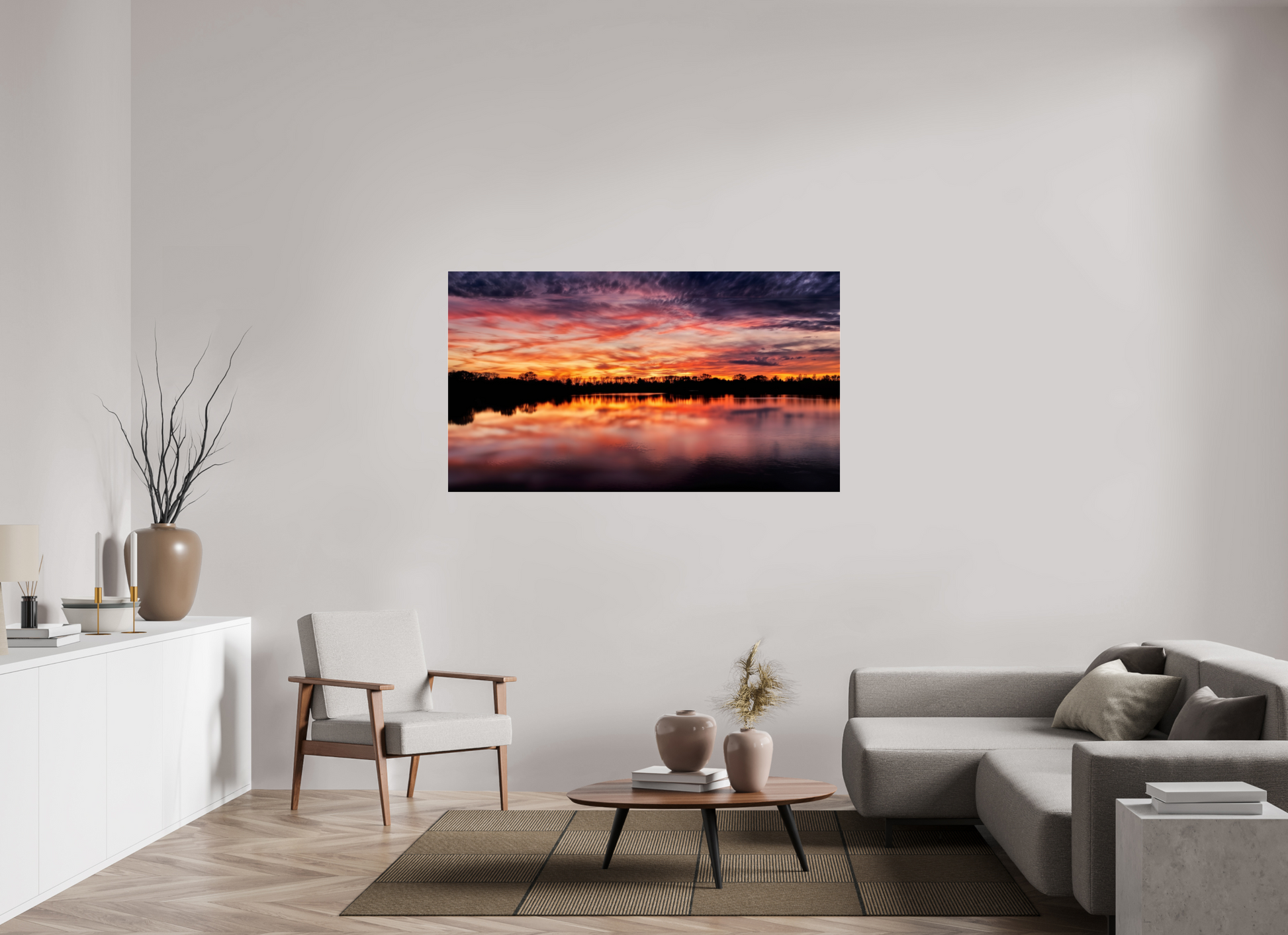 160 x 90 cm, Tirage photo sous Verre acrylique 13 Reflets d’un Même Ciel XIII – Le Lac en Feu