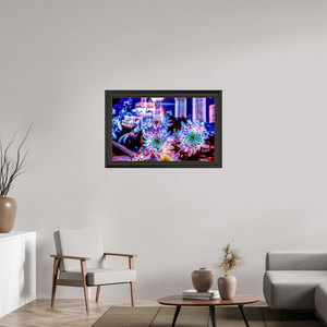 96 x 60 cm, 11 Cadre Noir-Or Murmure floral suspendu entre deux éclairs