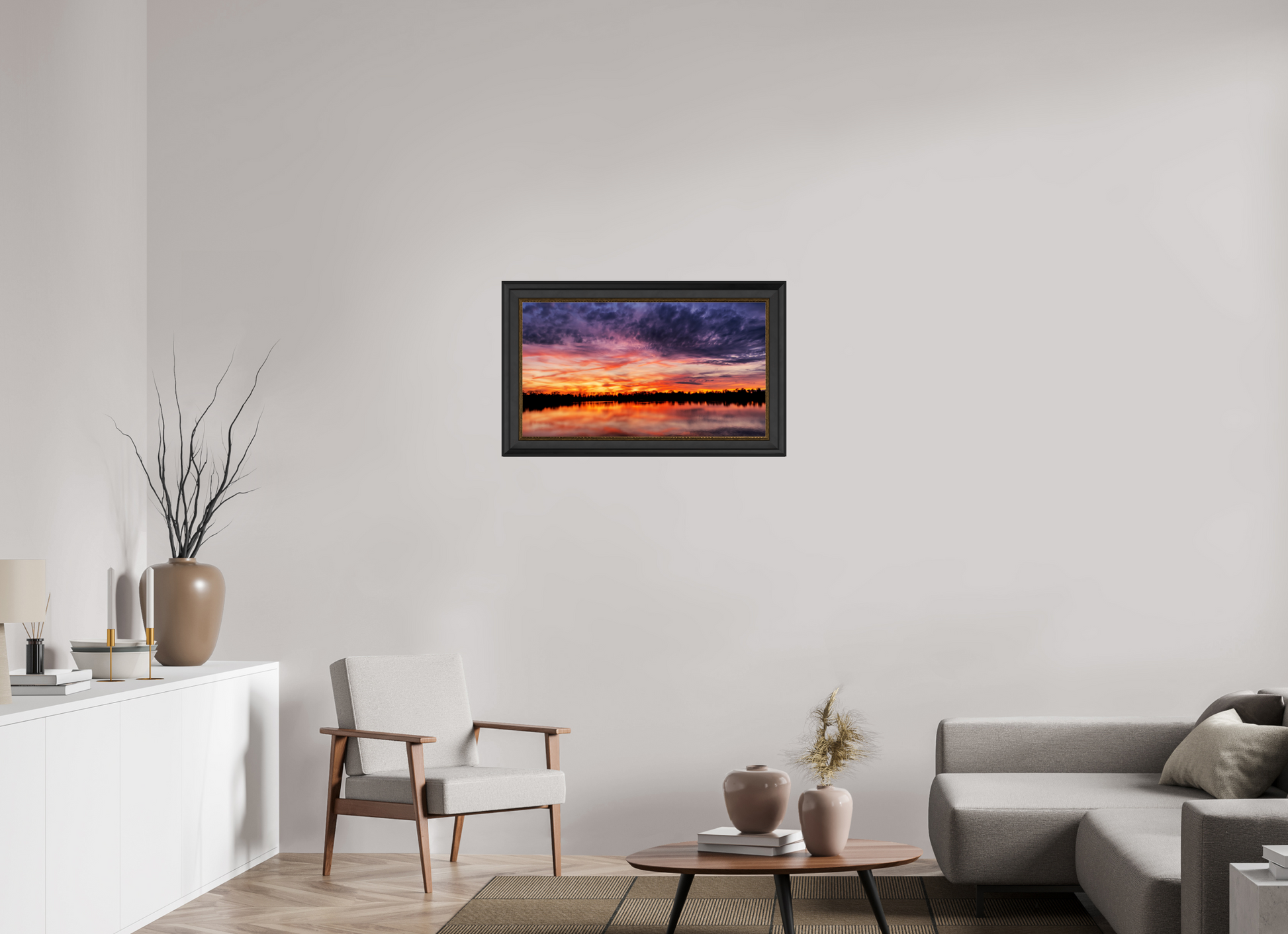 80 x 45 cm, Cadre Noir-Or Reflets d’un Même Ciel III – L’Heure Incandescente