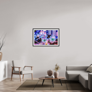 96 x 60 cm, 10 Cadre Noir Flottant Murmure floral suspendu entre deux éclairs