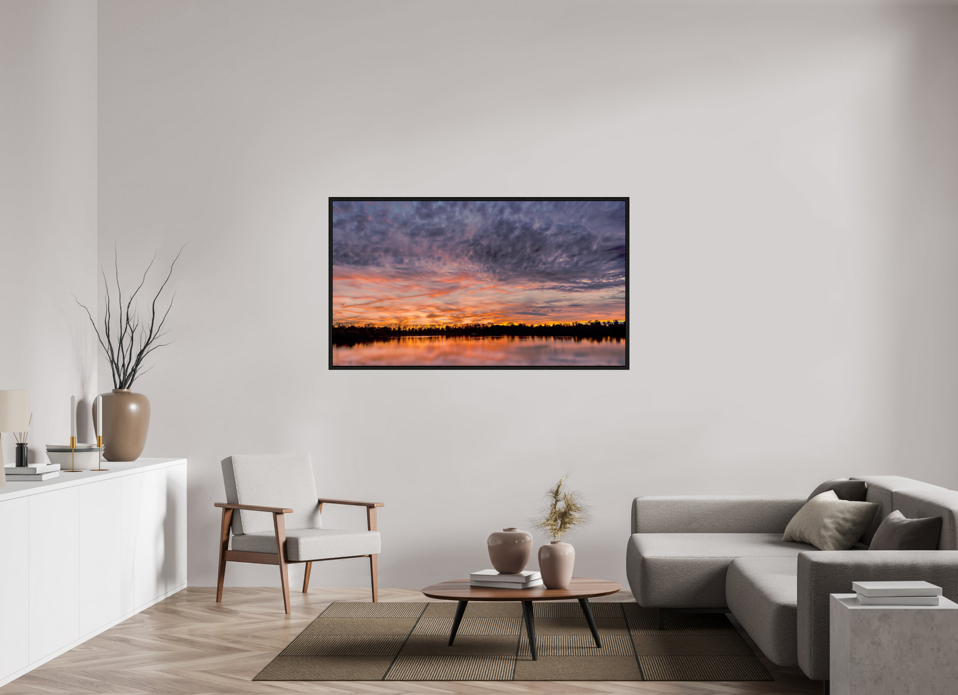 160 x 90 cm, Caisse américaine Noire Reflets d’un Même Ciel VII – Dernier Chant du Soir