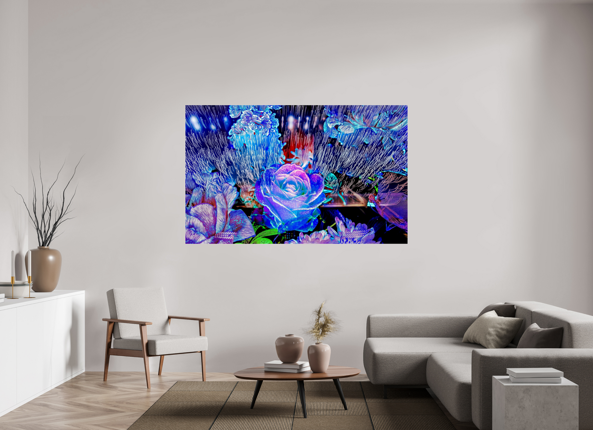 192 x 120 cm, 3 Tirage photo sous Verre acrylique Lorsque la lumière se souvient des fleurs