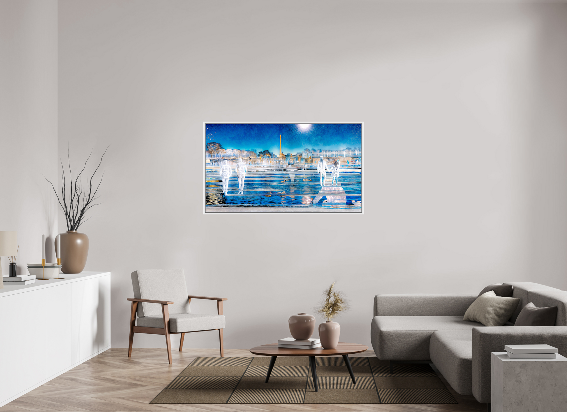 144 x 81 cm, 9 Caisse américaine Blanche Les pas flottaient au-dessus du temps