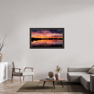 128 x 72 cm, Cadre Noir-Or 13 Reflets d’un Même Ciel XIII – Le Lac en Feu