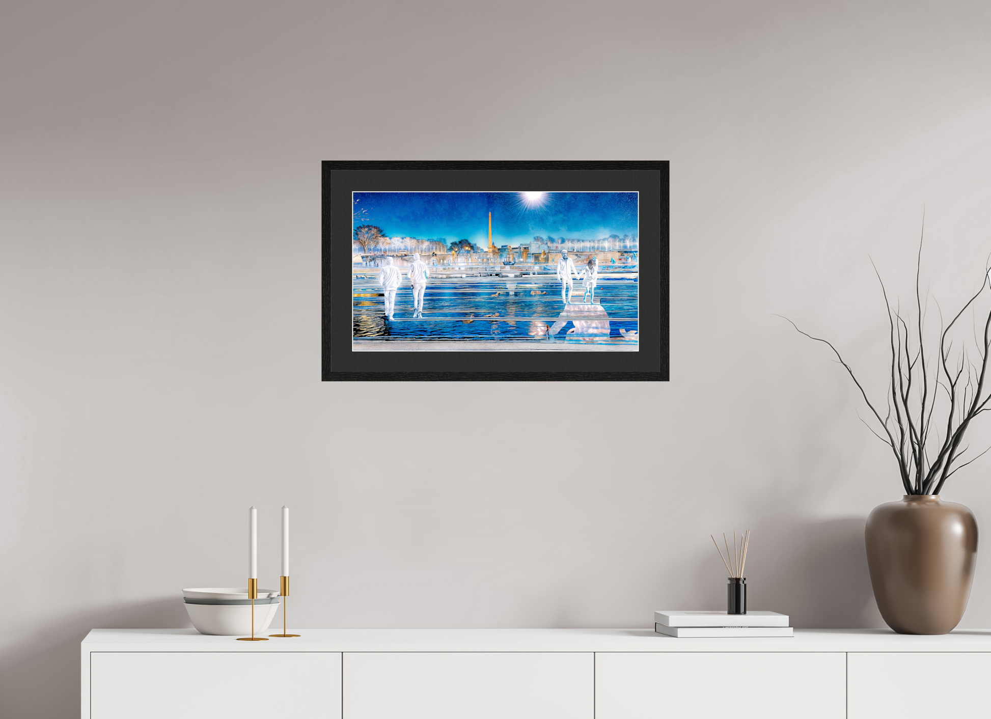 64 x 36 cm, 5 Cadre Noir : Passe-Partout Noir lisière Blanche Les pas flottaient au-dessus du temps