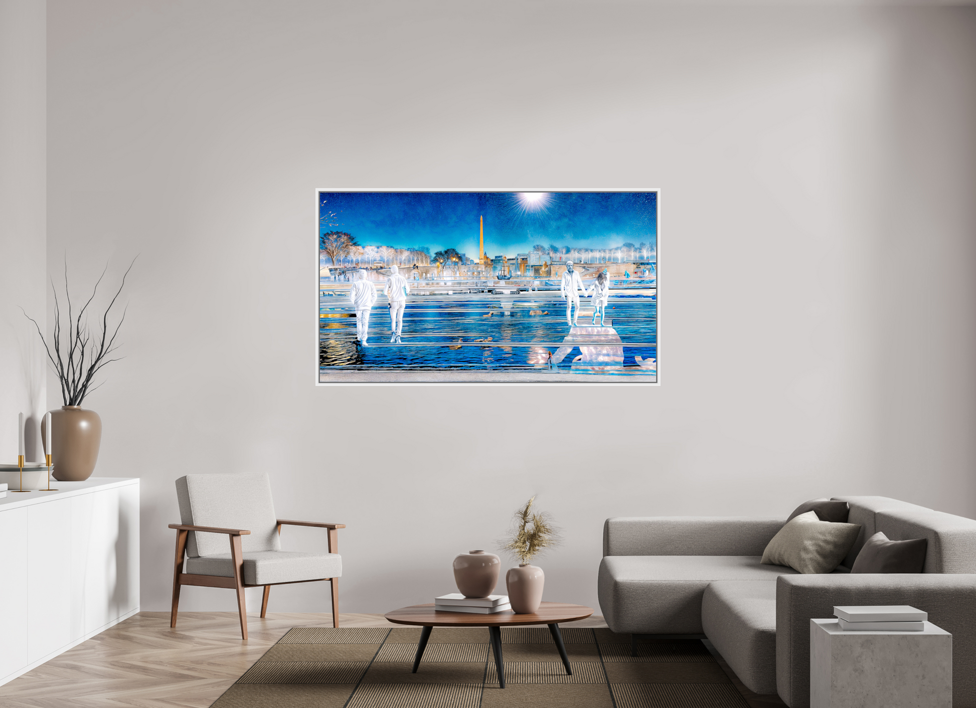 176 x 99 cm, 9 Caisse américaine Blanche Les pas flottaient au-dessus du temps
