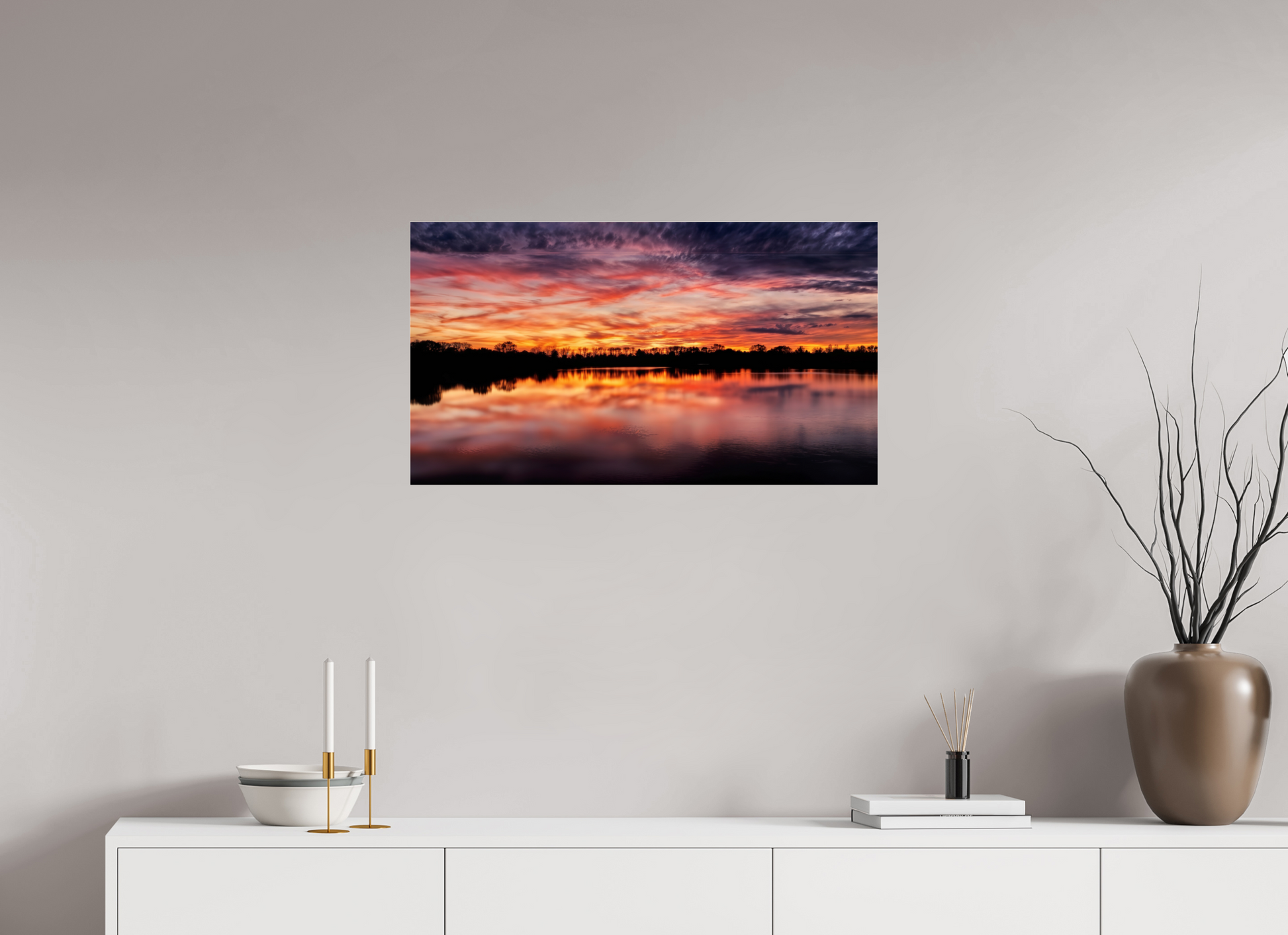 80 x 45 cm, Tirage photo sous Verre acrylique 13 Reflets d’un Même Ciel XIII – Le Lac en Feu