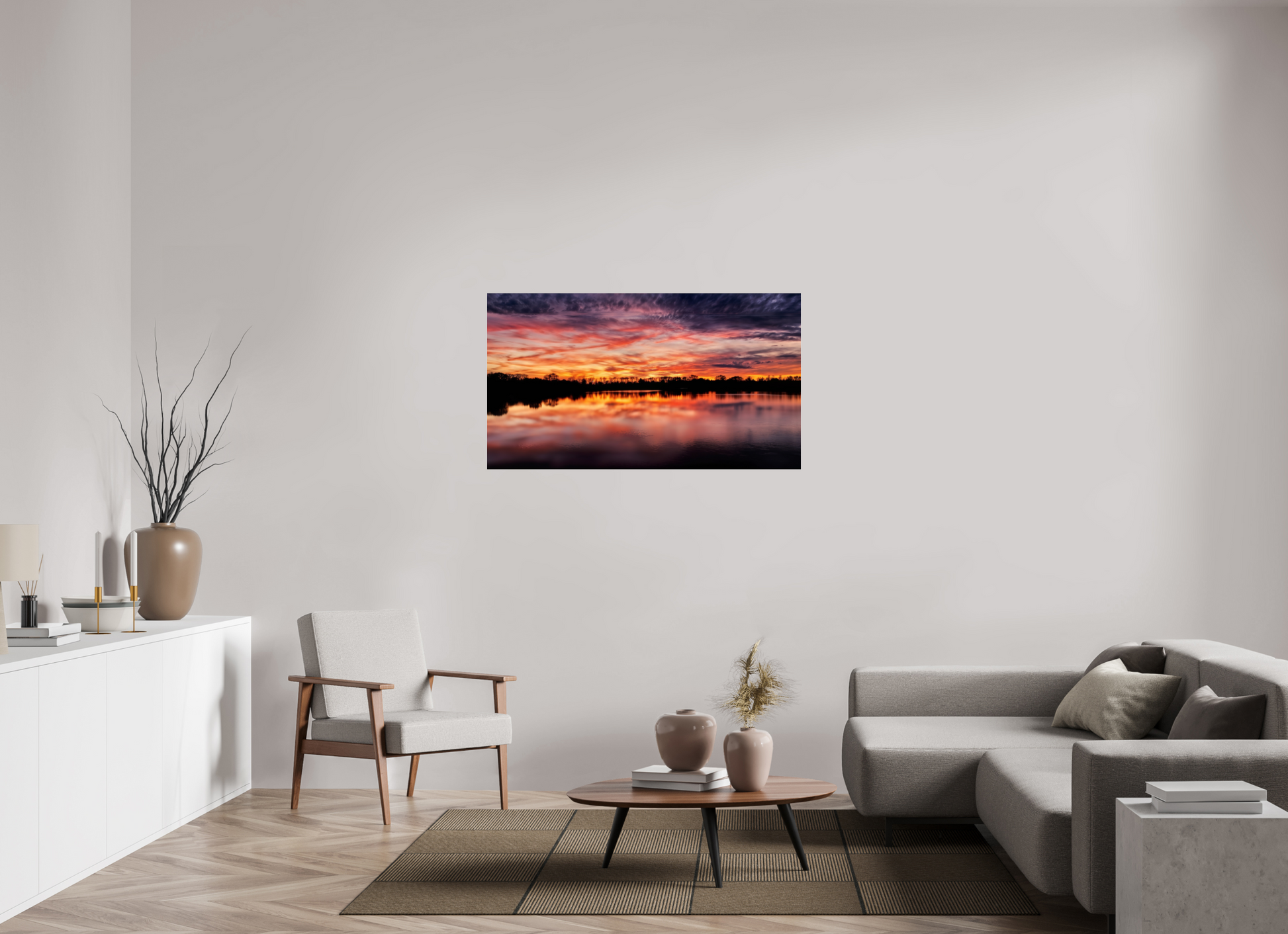 128 x 72 cm, Tirage photo sous Verre acrylique 13 Reflets d’un Même Ciel XIII – Le Lac en Feu