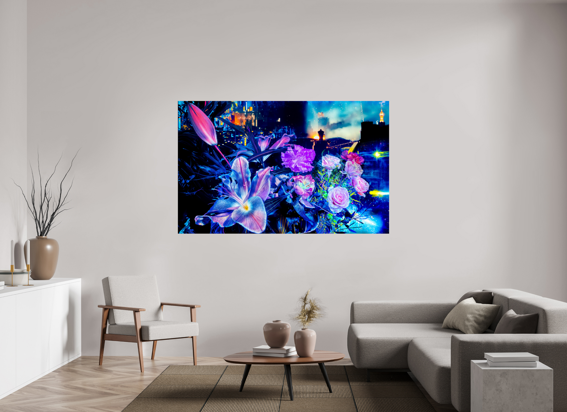 191,5 x 120 cm, 1 Tirage simple sur papier photo Fuji Crystal Pearl Les pétales qui veillent sur la ville métropolitaines