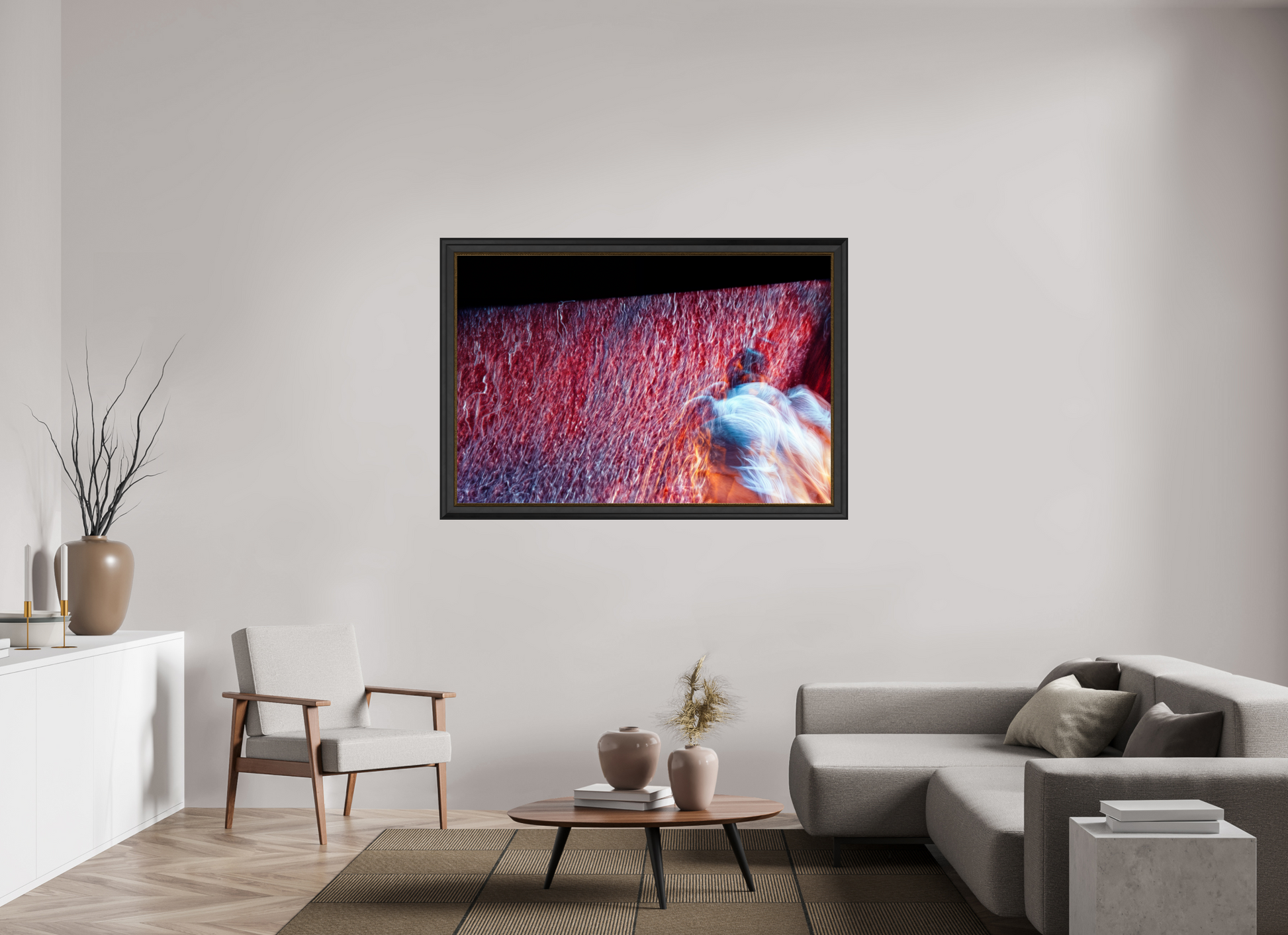 150 x 100 cm, 11 Cadre Noir-Or Là où le feu se transforme en pluie