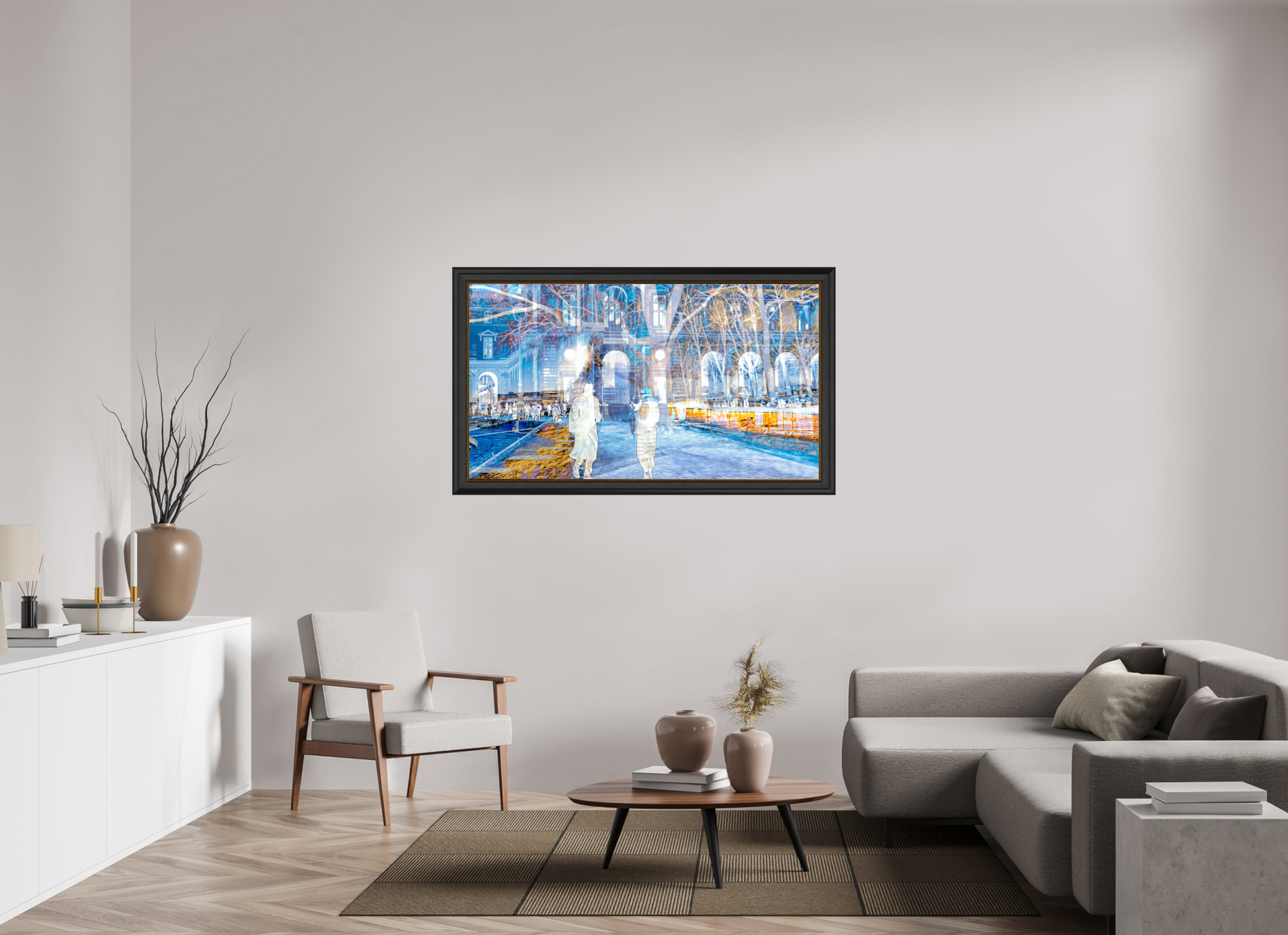 144 x 81 cm, 11 Cadre Noir-Or Les corps devenaient légers en traversant la place