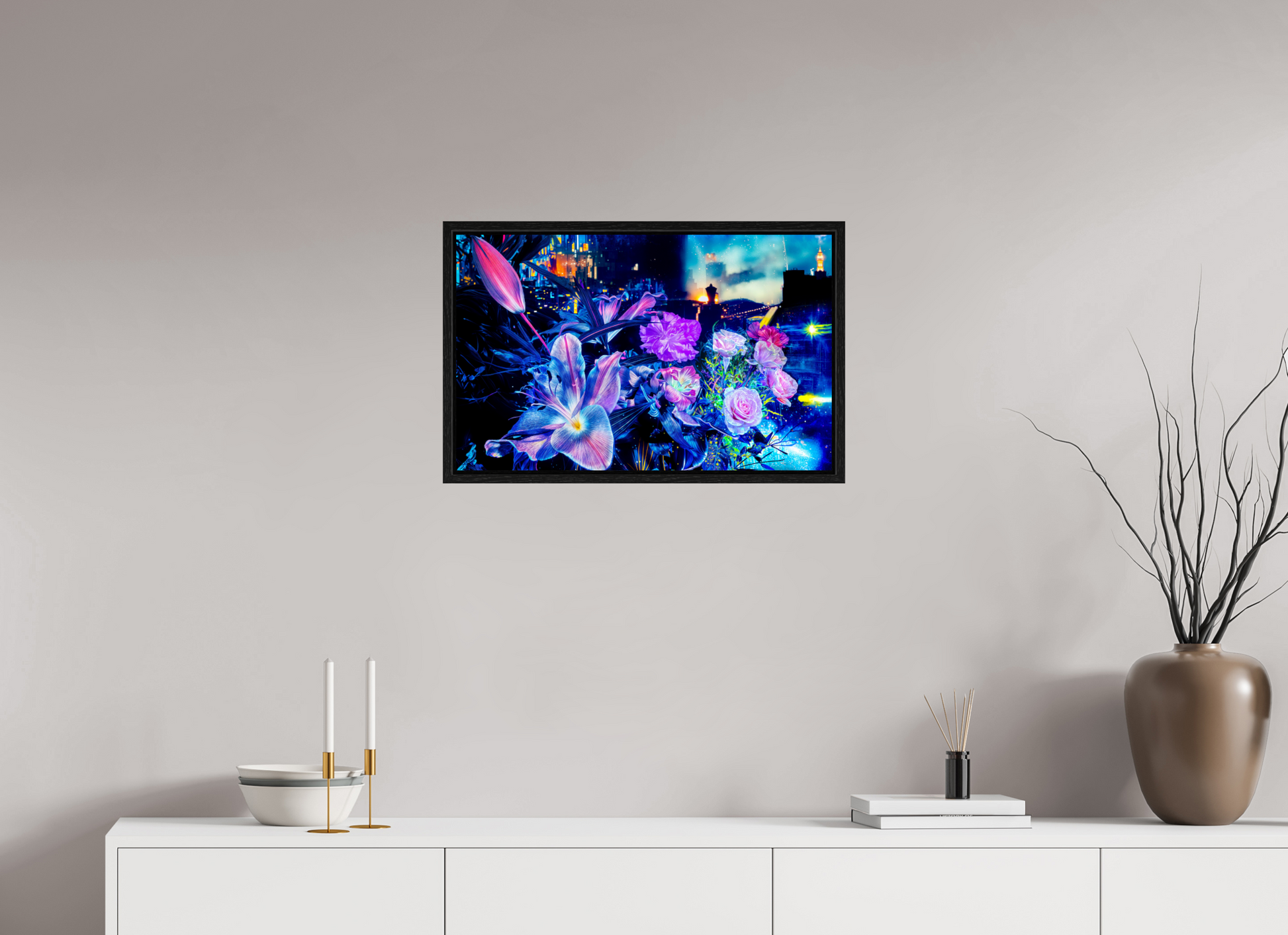 63,8 x 40 cm, 8 Caisse américaine Noire Les pétales qui veillent sur la ville métropolitaines