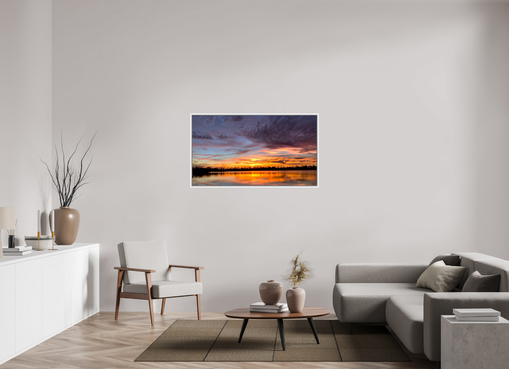 128 x 72 cm, Caisse américaine Blanche 11 Reflets d’un Même Ciel XI – L’Éclat du Couchant