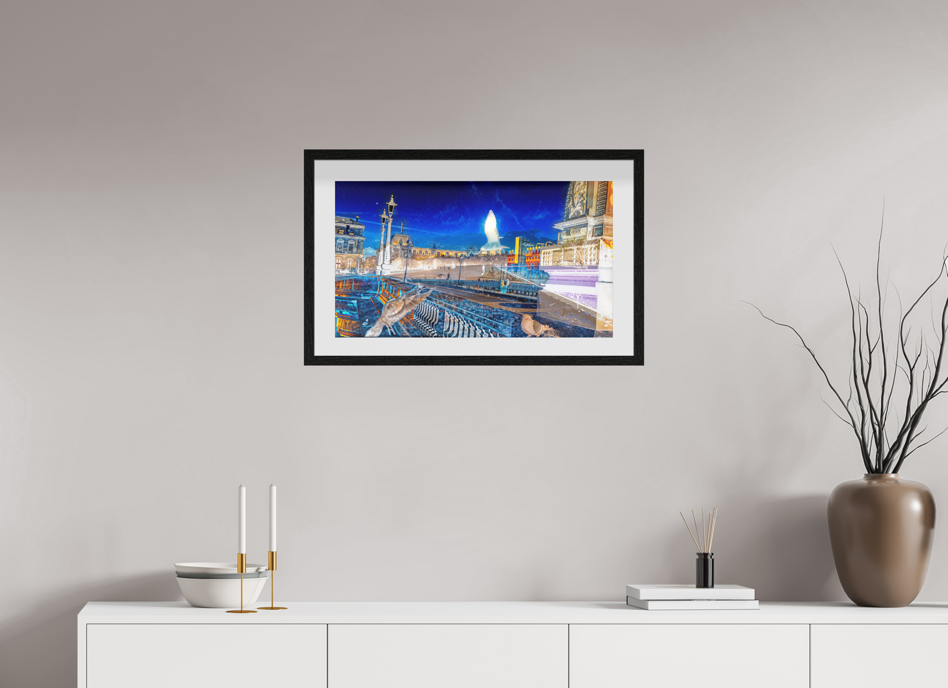 64 x 36 cm, 10 Cadre Noir Flottant Les oiseaux gardaient la ville pendant que nous dormions