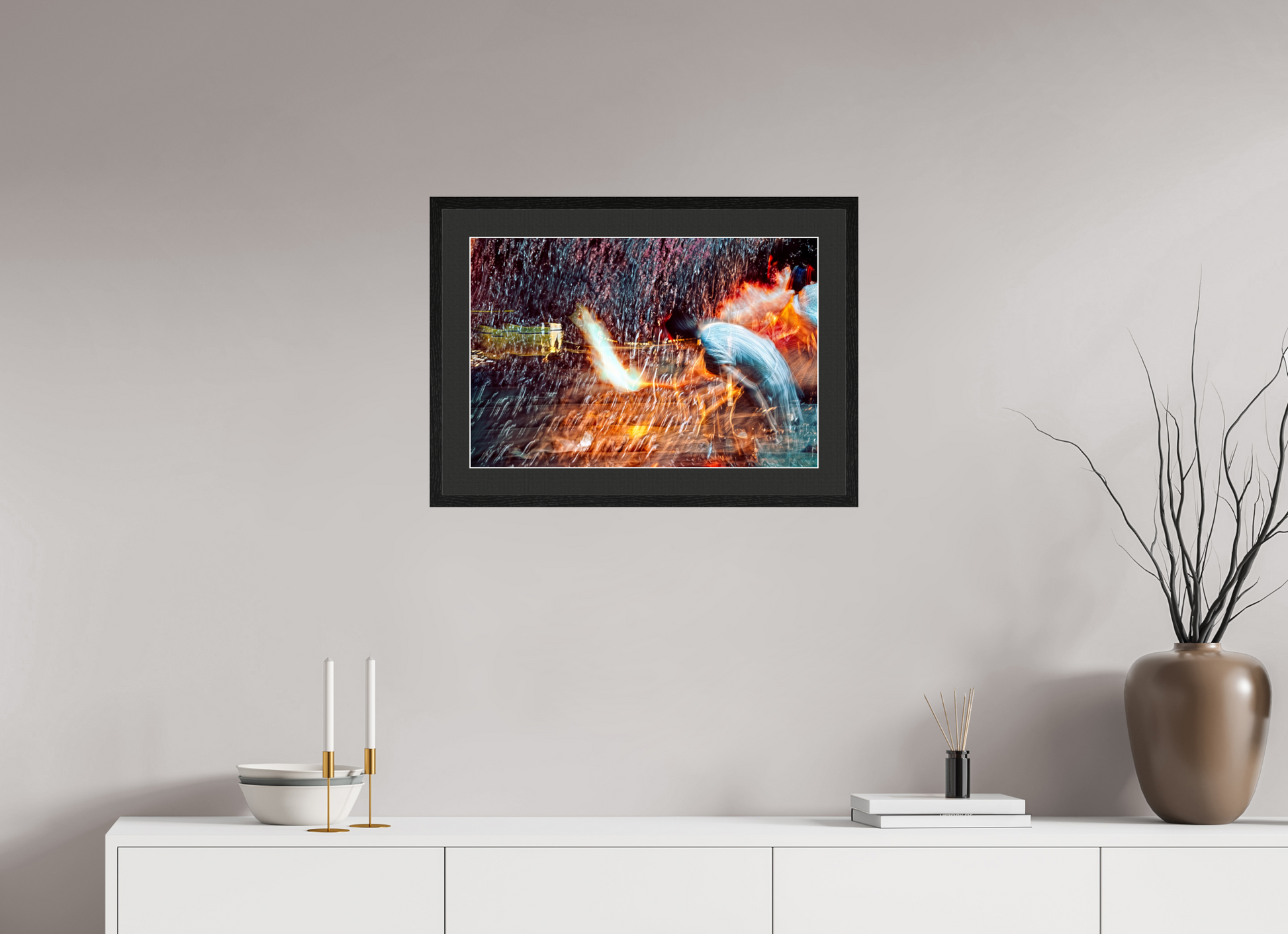 60 x 40 cm, 5 Cadre Noir : Passe-Partout Noir lisière Blanche Rituel où le feu apprend le rythme