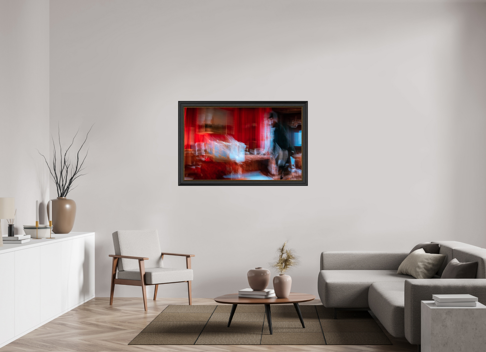 128 x 80 cm, Cadre Noir-Or Salon écarlate
