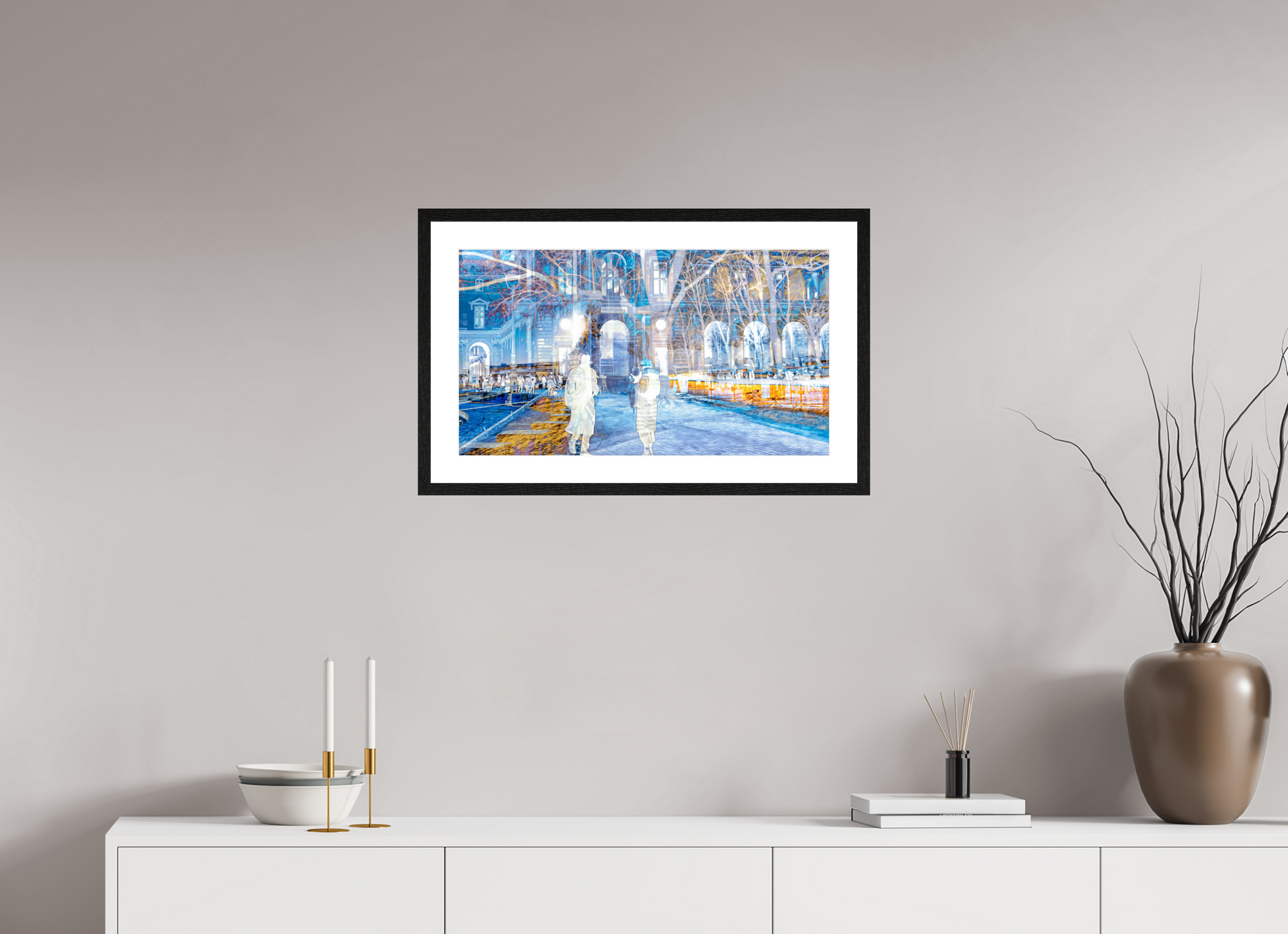 64 x 36 cm, 4 Cadre Noir : Passe-Partout Blanc Les corps devenaient légers en traversant la place