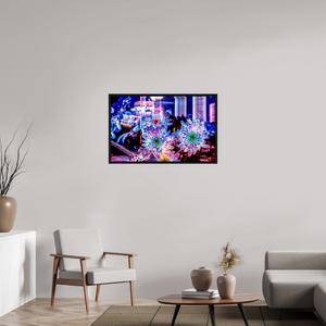 96 x 60 cm, 8 Caisse américaine Noire Murmure floral suspendu entre deux éclairs