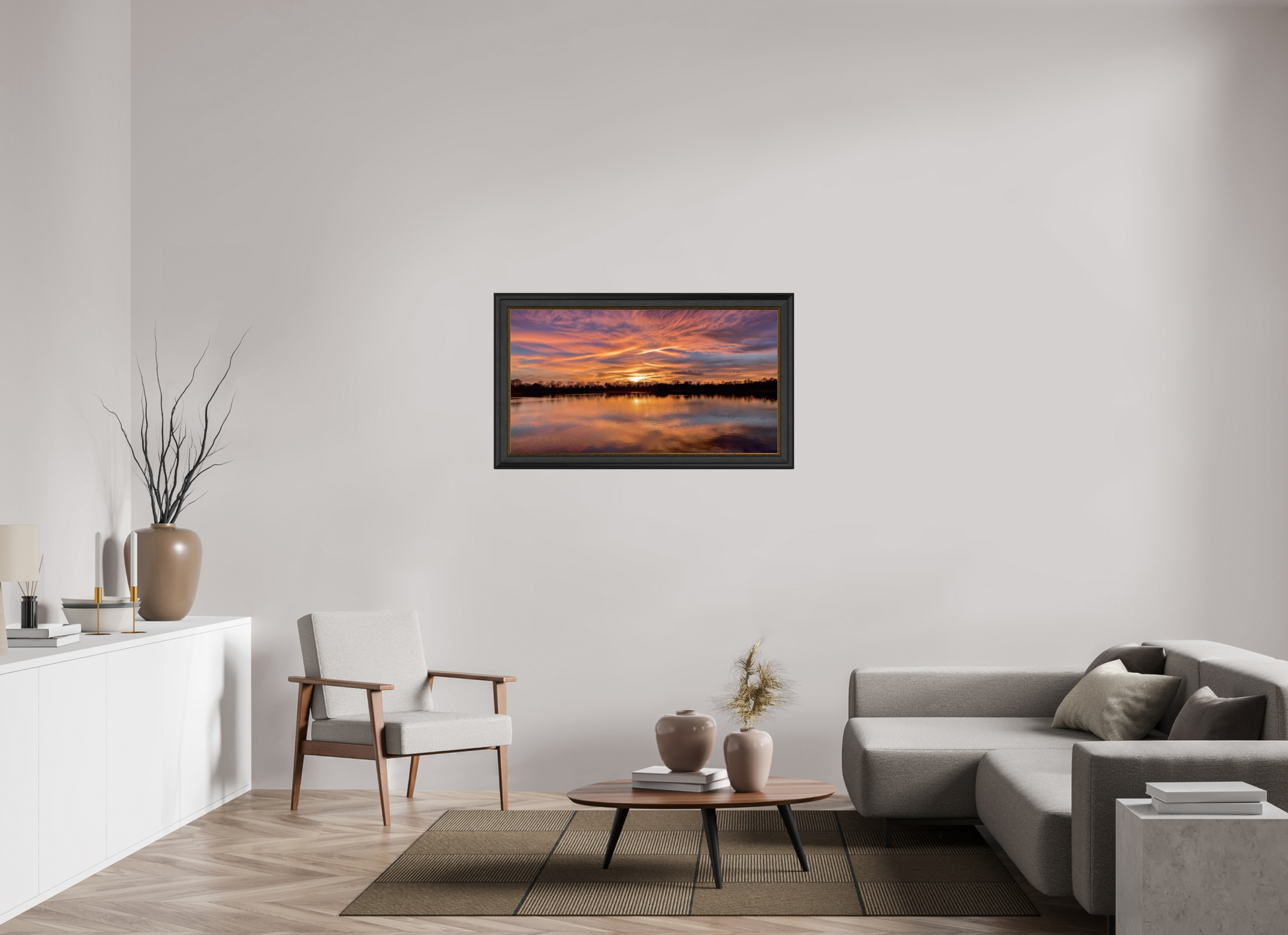 110,4 x 60 cm, Cadre Noir-Or 14 Reflets d’un Même Ciel XIV – La Lumière Dorée