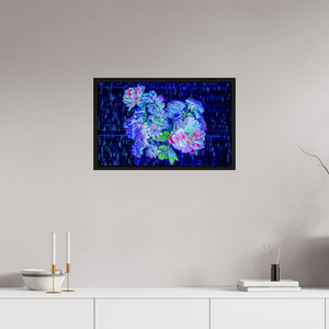 64 x 40 cm, Caisse américaine Noire Floraisons au cœur du code stellaire