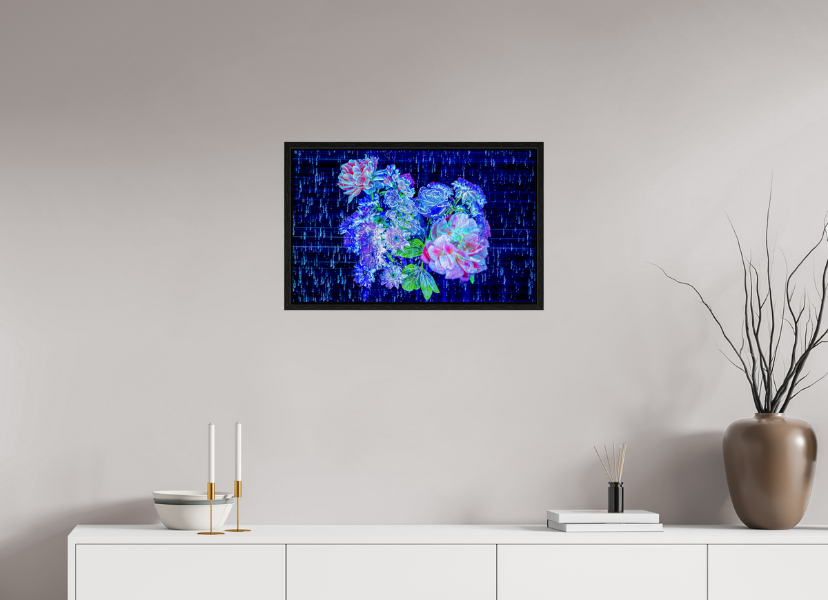 64 x 40 cm, Caisse américaine Noire Floraisons au cœur du code stellaire