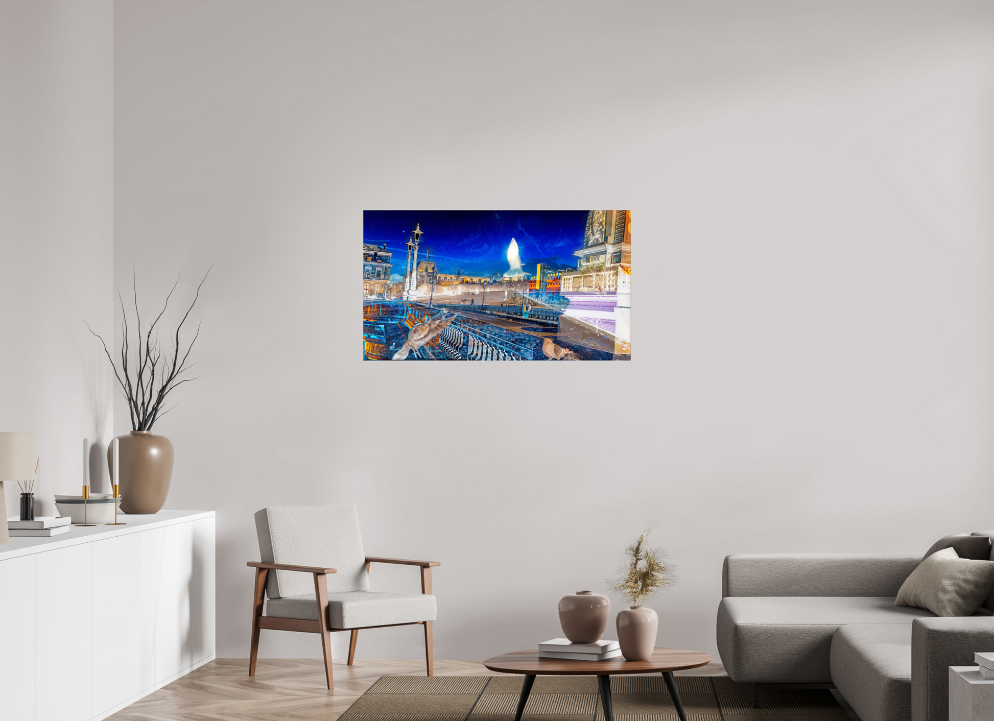 112 x 63 cm, 3 Tirage photo sous Verre acrylique Les oiseaux gardaient la ville pendant que nous dormions