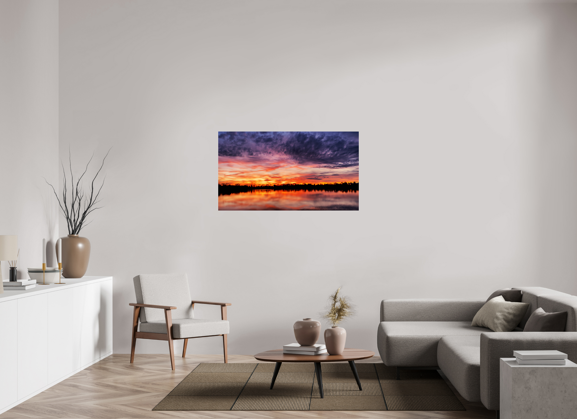128 x 72 cm, Tirage photo sous Verre acrylique 3 Reflets d’un Même Ciel III – L’Heure Incandescente