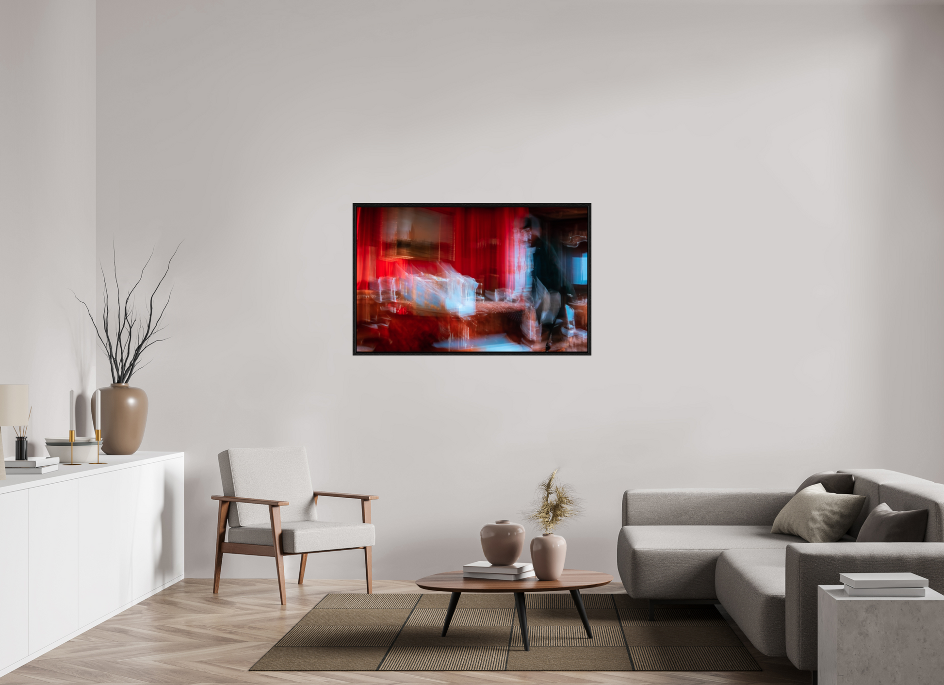 128 x 80 cm, Caisse américaine Noire Salon écarlate