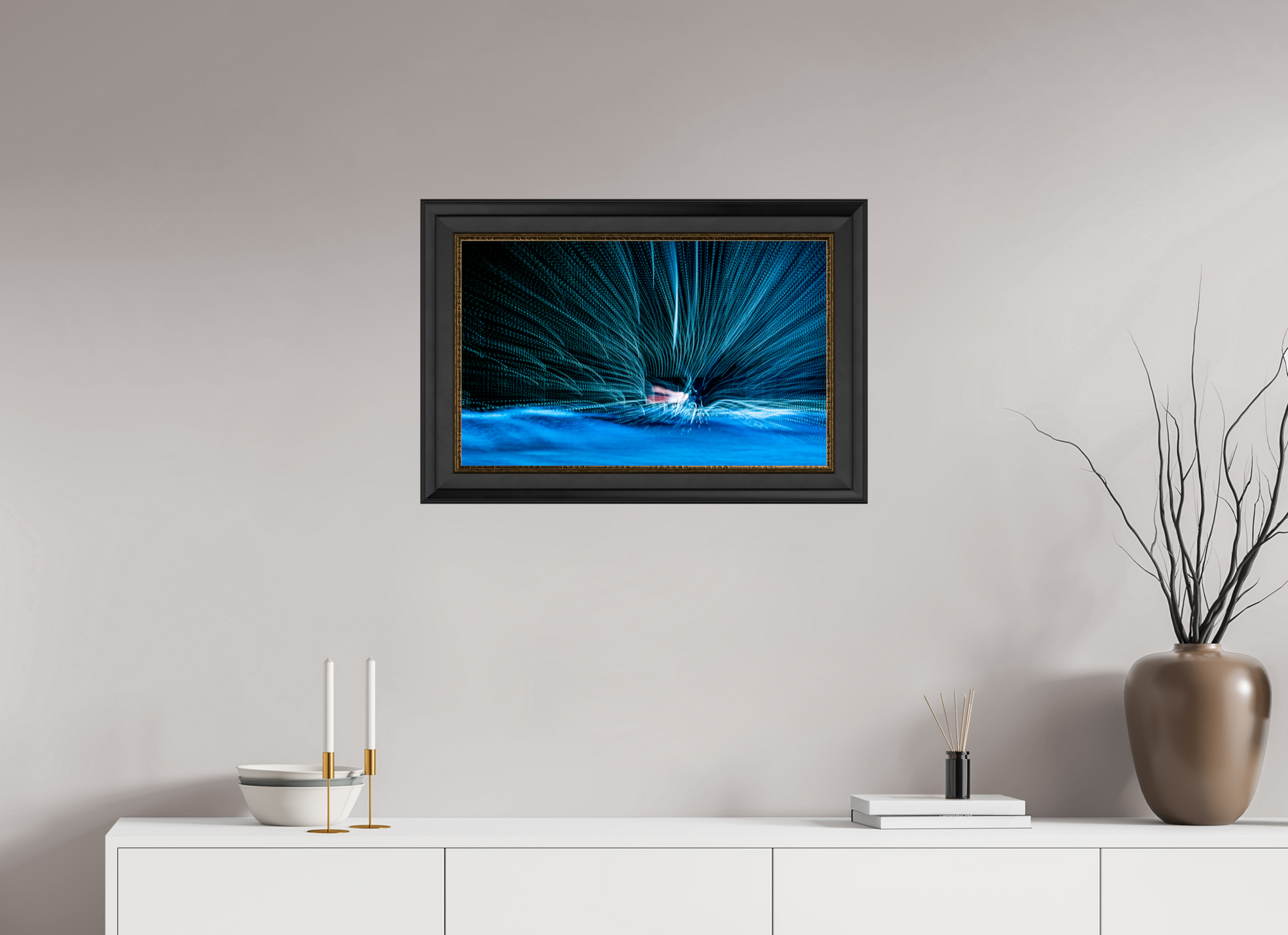 64 x 40 cm, Cadre Noir-Or Éventail de fibres